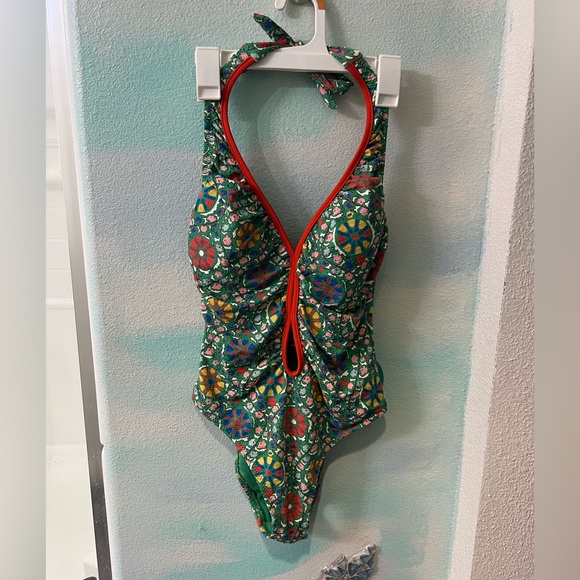 NWT Rhode Zinnia Floral Print Halter High Leg Cheeky One Piece Swimsuit - Picture 7 of 15